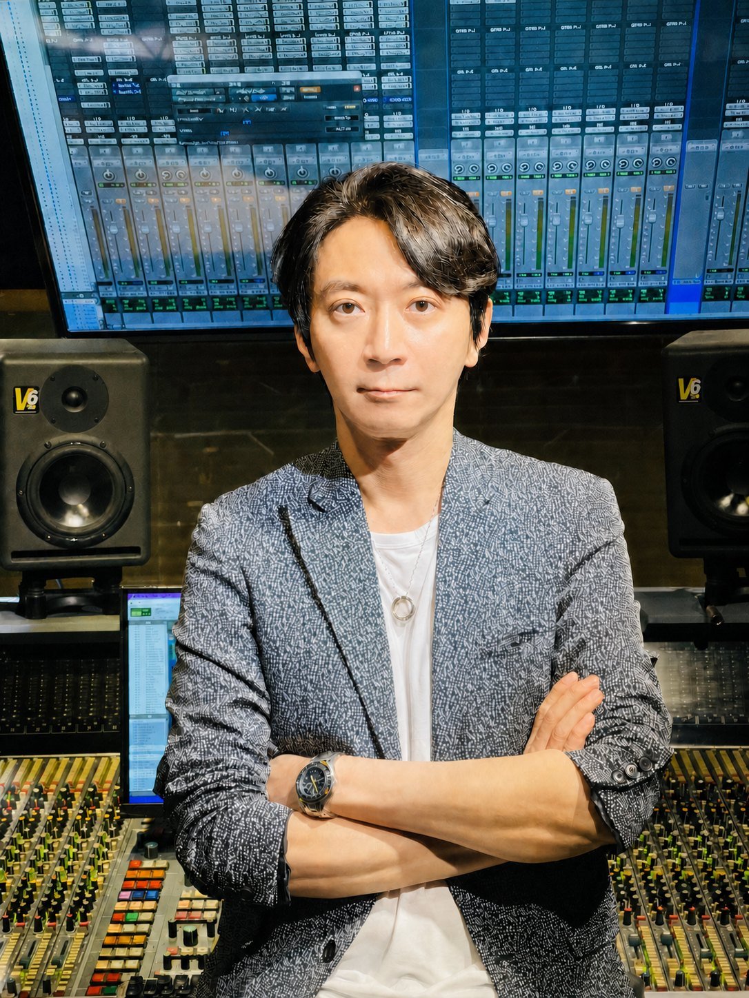 Sichul Kim standing with arms crossed in the Trinity Sound control room